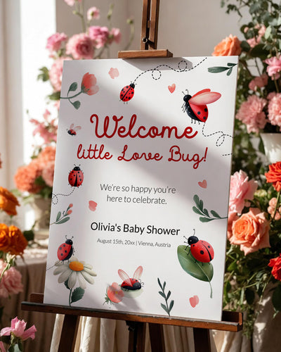 Lady Bug Baby Shower Welcome Sign Cute Lovebug Theme Whimsical Spring Summer Party Template #072 - TheLovebirdsDesign