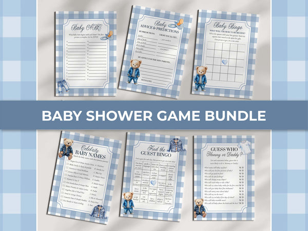 Jeans Teddy Bear Baby Shower Games Bundle, Denim and Diamonds Theme #068je - marryful.org