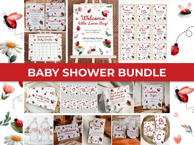 Lady Bug Baby Shower Bundle, Invitation and Decor Template Set with Lovebugs Daisies 099LB-BSBUNDLE - marryful.org