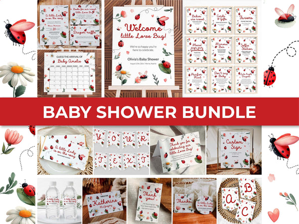 Ladybug Baby Shower Bundle Template, Playful Lady Bug Daisy Party Decor Set - marryful.org