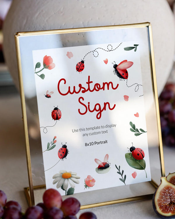 Ladybug Custom Sign Template, Playful Lady Bug Daisy Party Decor - marryful.org