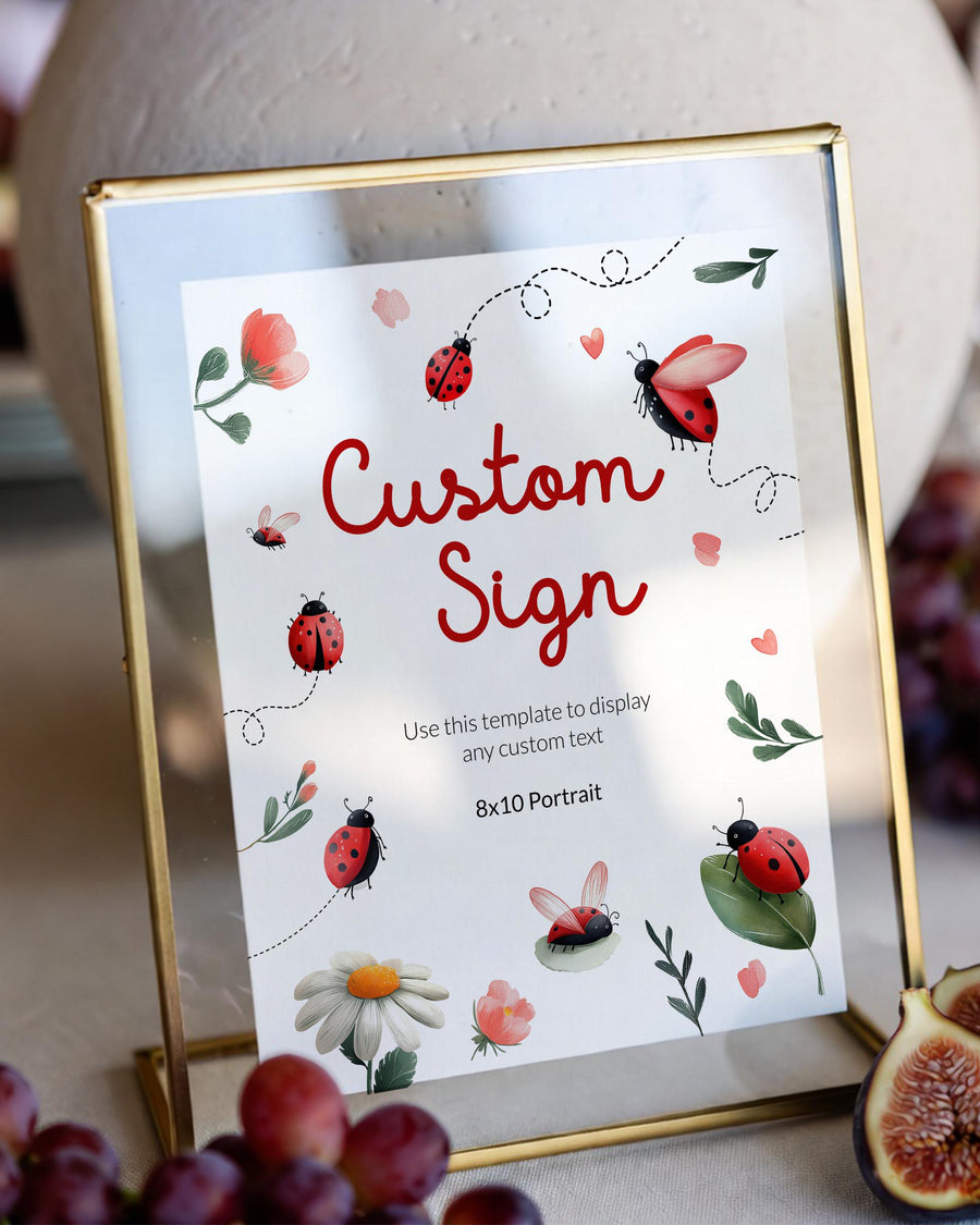 Lady Bug Baby Shower Custom Sign Template, Lovebug Daisy Printable Party Sign 099LB-CUSI - marryful.org