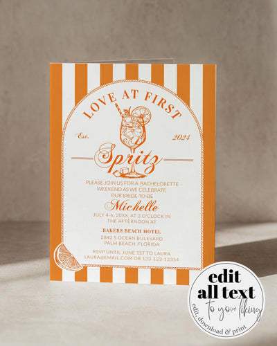 Love at first Spritz Bachelorette Party Weekend Itinerary, Thats Amore Italian Spritz Theme Cocktail Bach Invitation Printable Template #072 - marryful.org