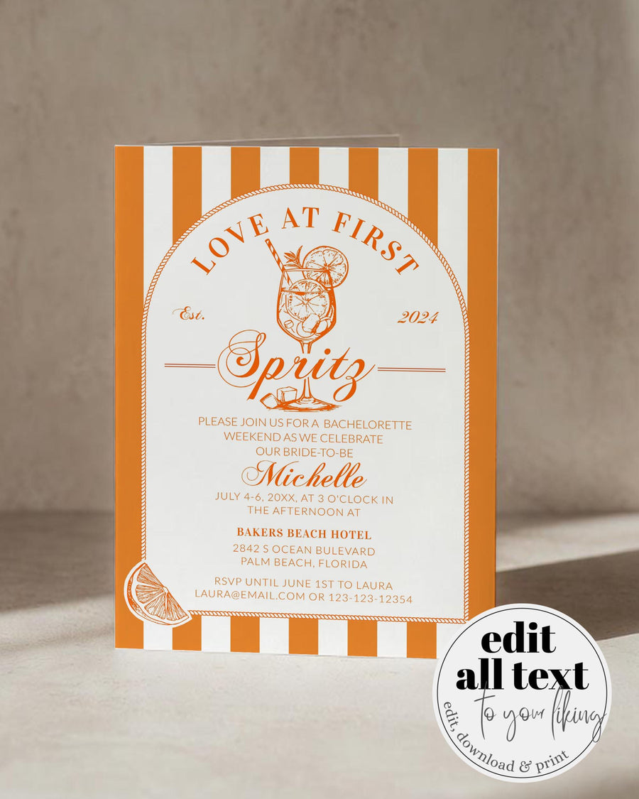 Love at first Spritz Bachelorette Party Weekend Itinerary, Thats Amore Italian Spritz Theme Cocktail Bach Invitation Printable Template #072 - marryful.org