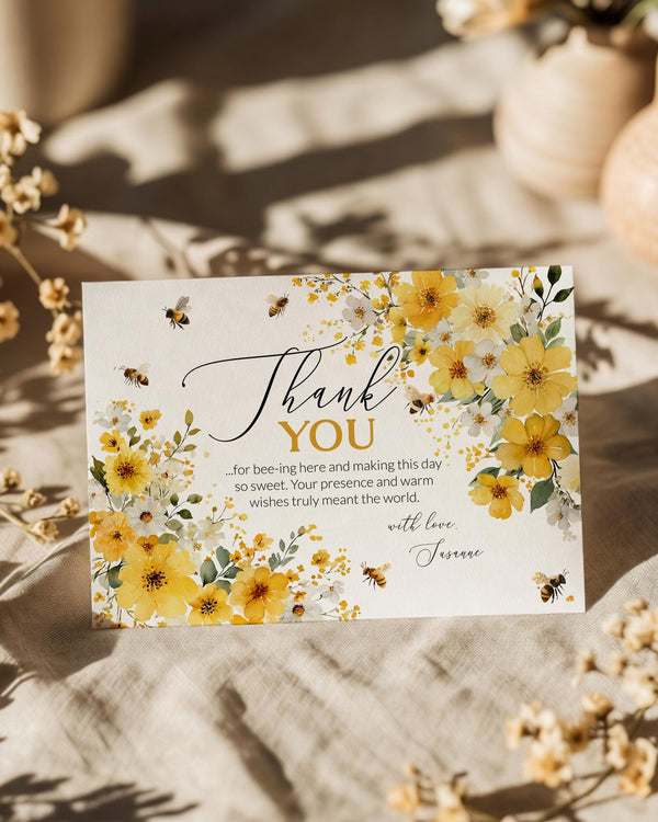 Honey Bee Thank You Card, Floral Watercolor Bee Editable Party Thank You #079 - marryful.org