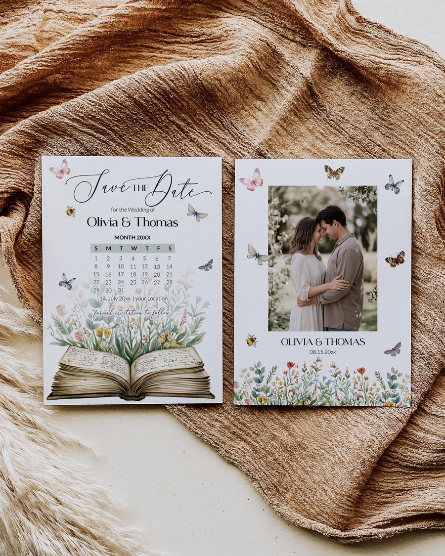 Storybook Wedding Save the Date Calendar, Next Chapter Floral Template 077SB-STDC - marryful.org