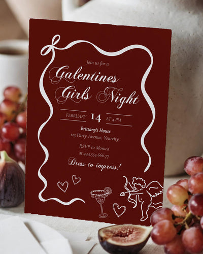 Burgundy Galentine’s Day Invitation, Elegant Girls Night Opera Template - marryful.org
