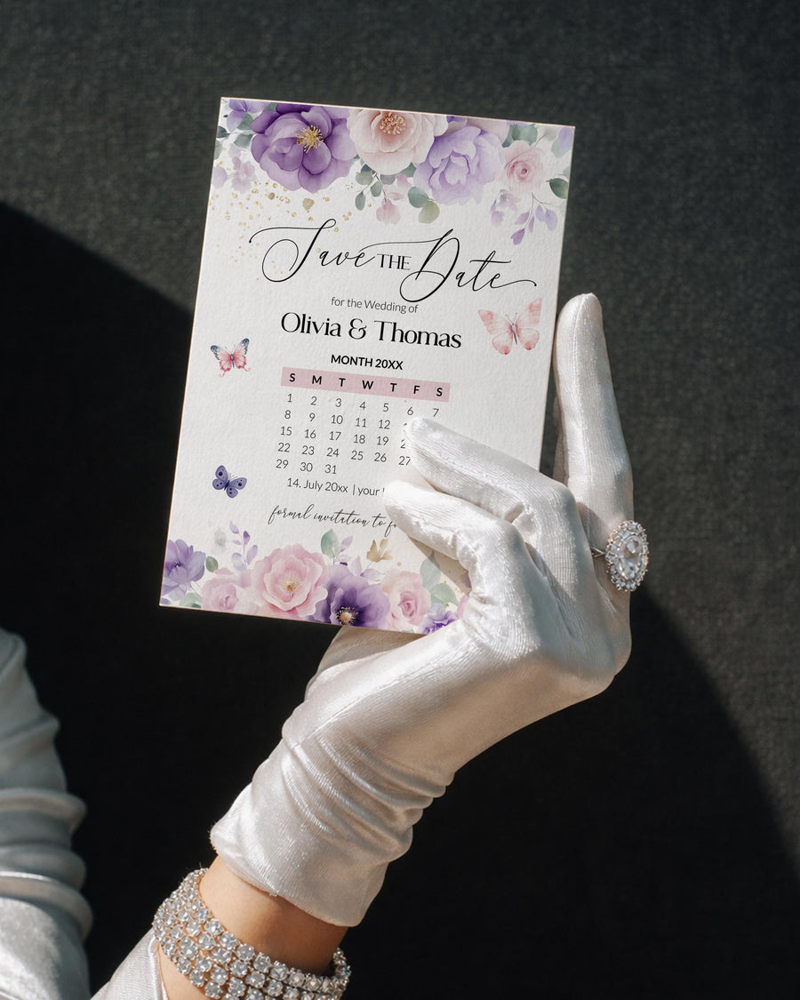 Enchanted Save the Date Calendar, Fairy Butterfly Wedding Template 023EN-STD - marryful.org