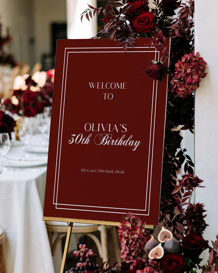 Old Money Welcome Sign, Burgundy Velvet Martini Mob Wife Party Decor 080-WLCM - marryful.org