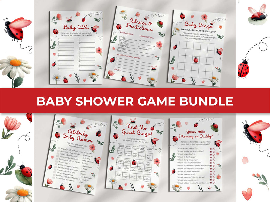 Lady Bug Baby Shower Games Bundle Template, Love bug Daisy Printables 099LB-BSGAME - marryful.org