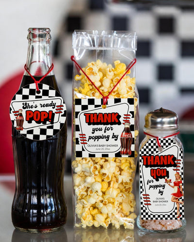 Soda Shop Favor Tags Template, Retro Diner Cherry Cola Sticker Label Favor Printable - marryful.org