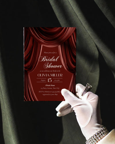Burgundy Bridal Shower Invitation, Draped Fabric Elegant Luxury Template #082 - marryful.org