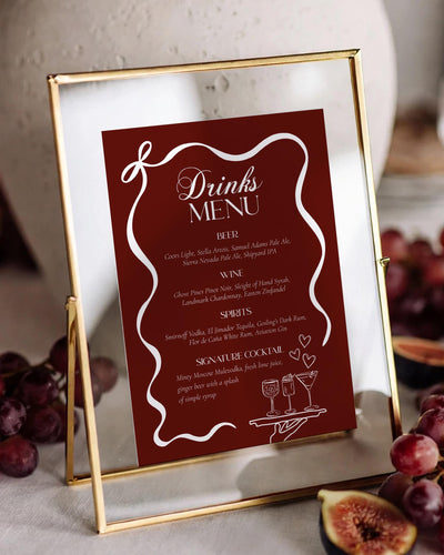 Galentine’s Day Cocktail Menu Sign, Burgundy Signature Drinks Bar Menu Editable Template - marryful.org