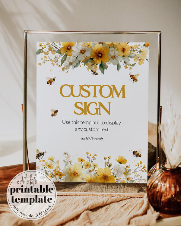Honey Bee Theme Custom Sign Template, Bumblebee Party Printable Decor 079HB-CUSI - marryful.org