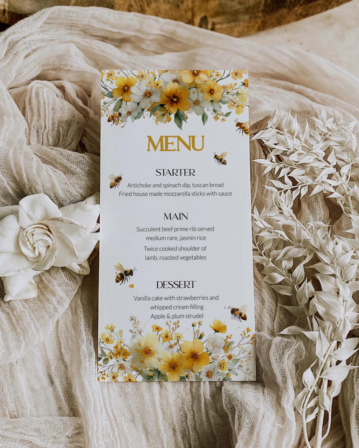 Honey Bee Menu Card Template, Bumblebee Bridal Shower Menu Printable 0 ...