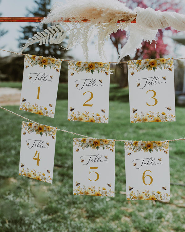 Honey Bee Table Numbers Template, Bumble Bee Wedding Reception Decor 079HB-TANR - marryful.org