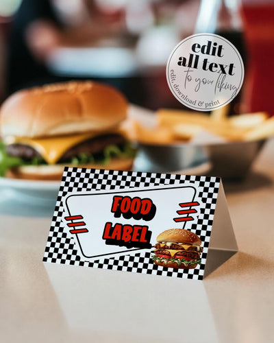 Retro Diner Place Card Template, Soda Shop Food Labels for Ready to Pop Shower - marryful.org