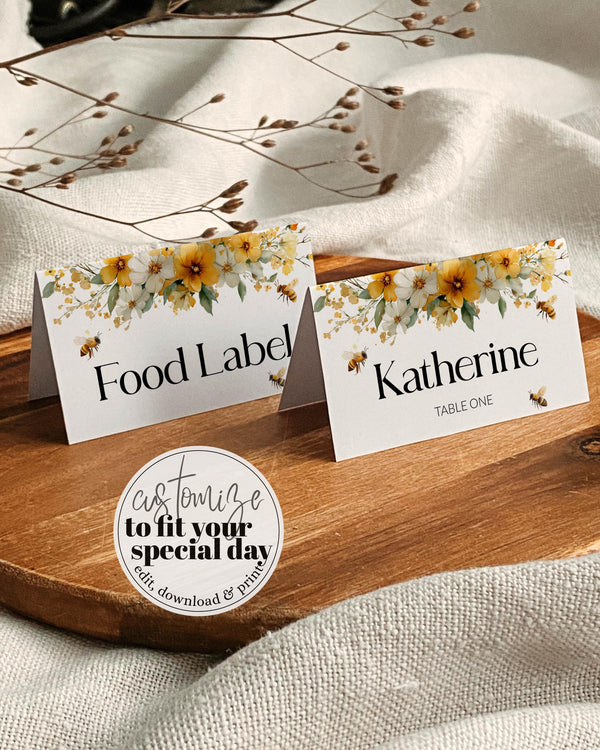 Honey Bee Place Cards Template, Bumble Bee Food Labels Printable 079HB-PLCA - marryful.org