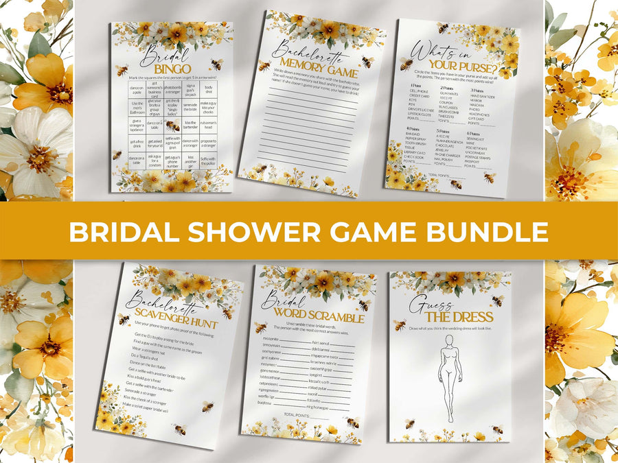 Honey Bee Bridal Shower Games Bundle Template, Bride to Bee Printable 079HB-GAMEB - marryful.org
