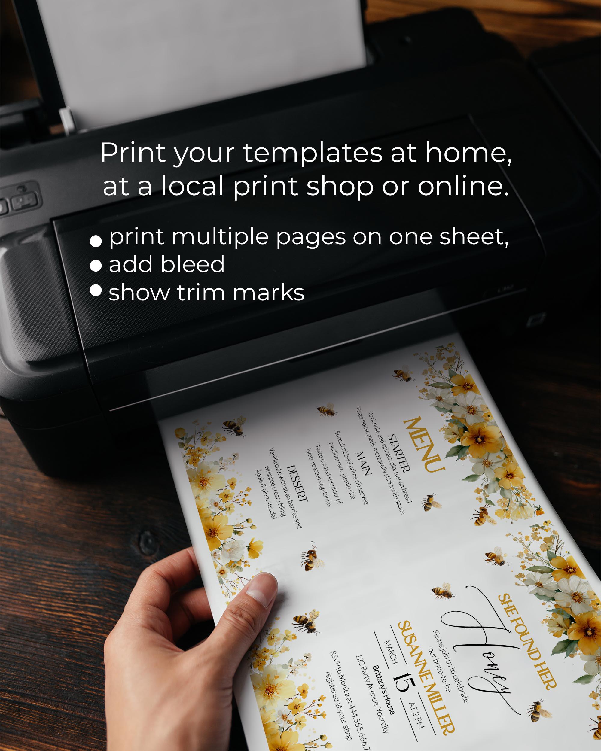 Honey Bee Menu Card Template, Bumblebee Bridal Shower Menu Printable 0 ...