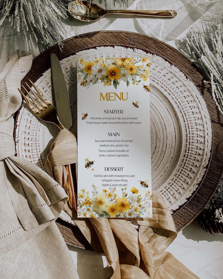 Honey Bee Menu Card Template, Bumblebee Bridal Shower Menu Printable 0 ...