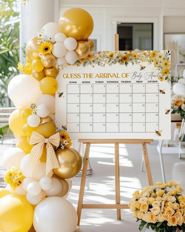 Guess Due Date Baby Shower Sign Template, Honey Bee Game Printable 079HB-GUDD - marryful.org