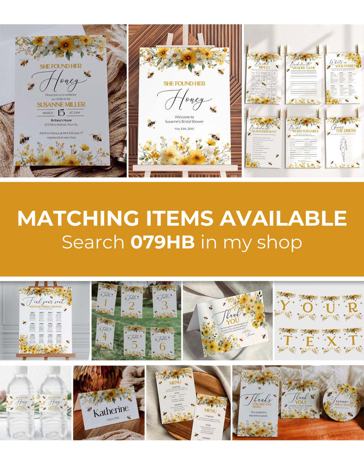 Honey Bee Menu Card Template, Bumblebee Bridal Shower Menu Printable 0 ...