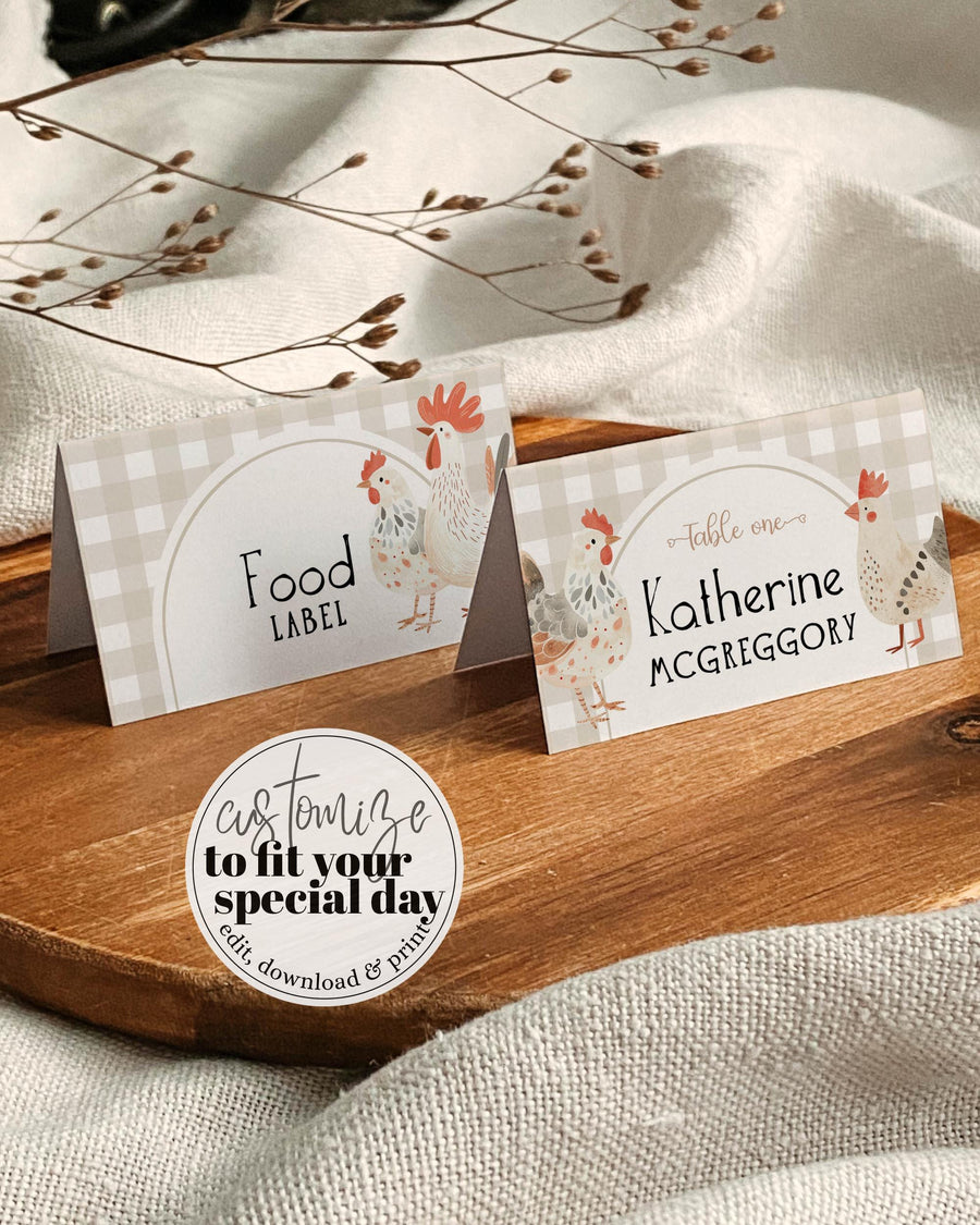 Chicken Birthday Place Card Template, Farm Animal Food Labels, Digital Download 005BE-PLCA - marryful.org