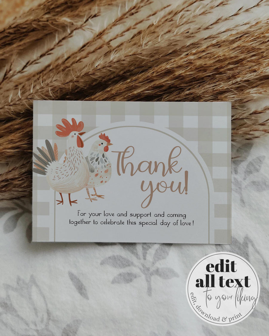 Chicken Thank You Card Template, One Chick Farm Birthday or Baby Shower 005BE-THCA - marryful.org