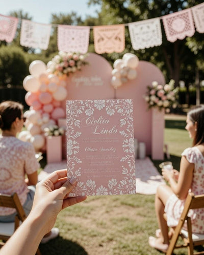 Pink Cielito Lindo Baby Shower Invitation, Editable Vintage Mexican themed Baby Shower Invite for Girls, Talavera Papel Picado Template #067 - marryful.org
