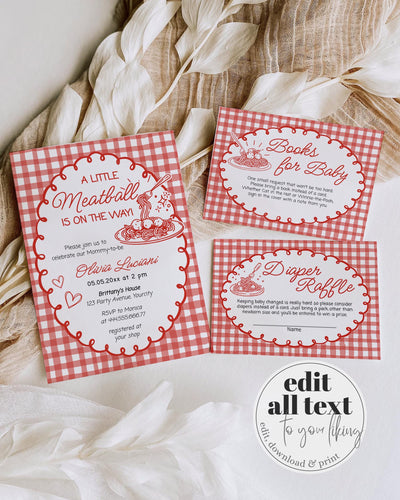 Meatball Baby Shower Invitation Template, Spaghetti and Meatballs Italian Shower Invite Printable 034MB-BRINV - marryful.org
