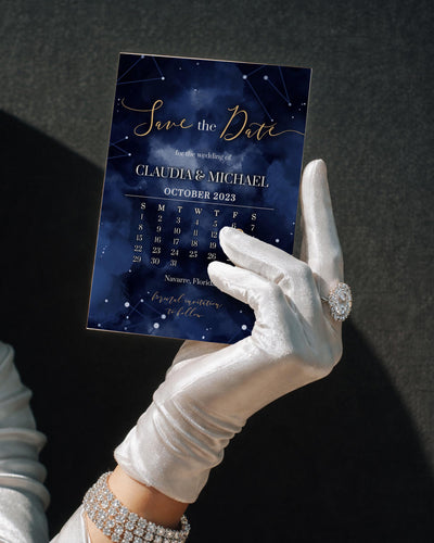 Celestial Wedding Save the Date Template, Moon and Stars Calendar Card Printable 066CE-STDCAL - marryful.org