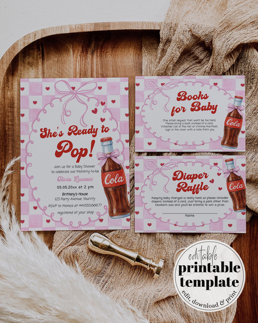 She’s Ready to Pop Baby Shower Invite Template, Cola Baby Sprinkle Invitation Pink 034SS-BSINV - marryful.org