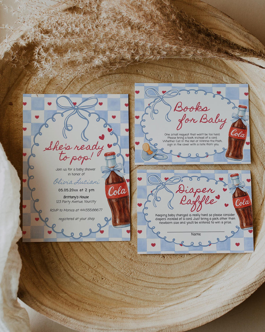 She’s Ready to Pop Baby Shower Invite Template, Cola Baby Sprinkle Invitation Blue 034SS-BSINV - marryful.org