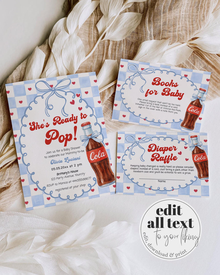 She’s Ready to Pop Invitations Template, Cola Invite Blue Soda Pop Baby Shower 034SS-BSINV - marryful.org