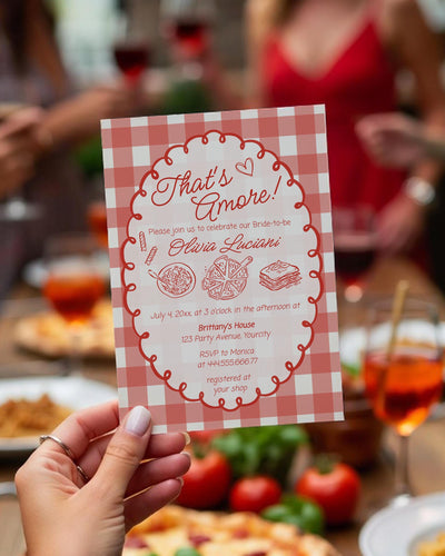 That’s Amore Bridal Shower Invitation Template, Italian Gingham Doodle Couples Shower Invite 034AM-BRINV - marryful.org