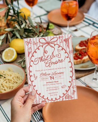 That’s Amore Bridal Shower Invitation Template, Striped Italian Doodle Bow Invite Printable 034AM-BRINV - marryful.org