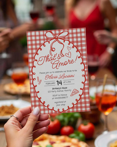 That’s Amore Bridal Shower Invitation Template, Gingham Doodle Bow Aperitivo Spritz Shower Invite 034AM-BRINV - marryful.org