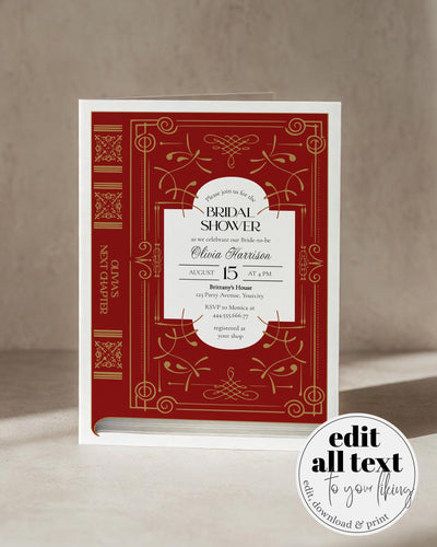 Book Theme Bridal Shower Invitation Template, Storybook Library Bridal Brunch Invite 077ST-BRSINV - marryful.org