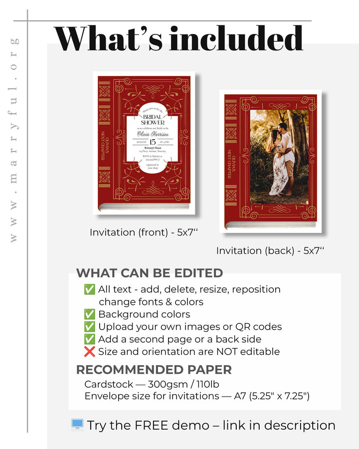Book Theme Bridal Shower Invitation Template, Storybook Library Bridal ...