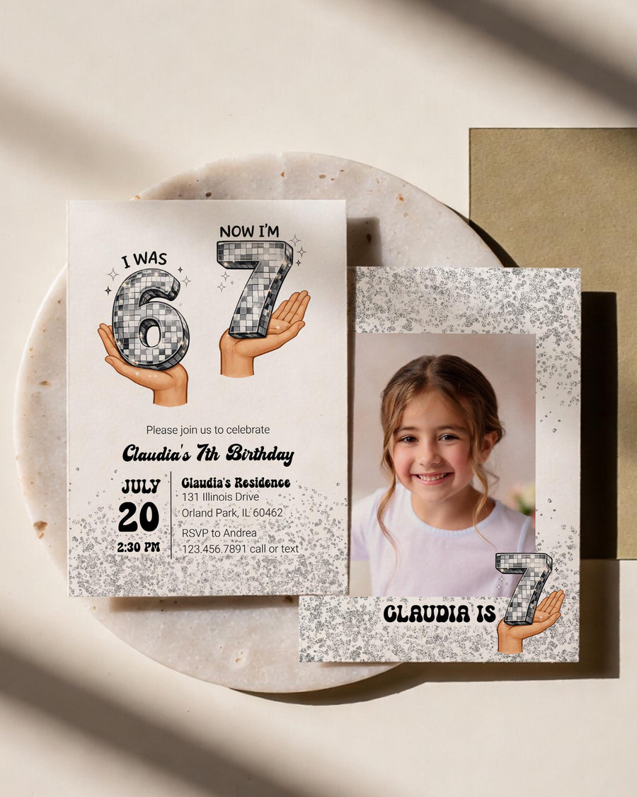 6 to 7 Birthday Invitation Template, Disco Glitter 7th Birthday Party Invite - marryful.org