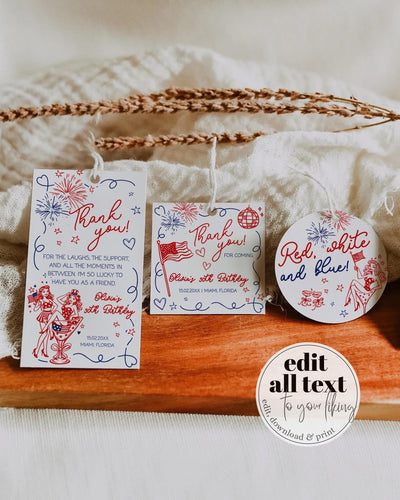 4th of July Favor Tags, Red White Blue Labels, Editable Templates, Digital Download 070IND-TLST - marryful.org