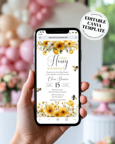 Animated Honey Bee Baby Shower Video Invitation Template, Digital Download 079HB-BSINV - marryful.org