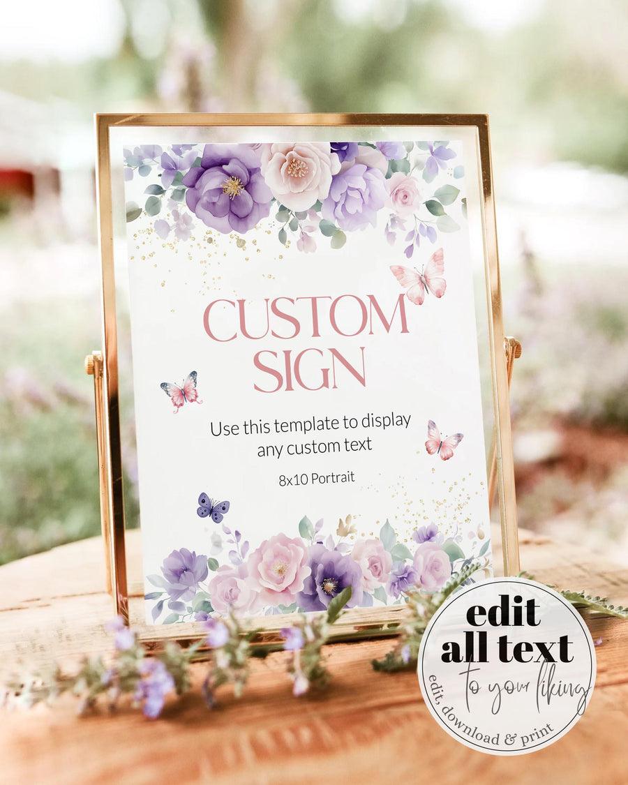 Enchanted Garden Baby Shower Custom Sign Template, Whimsical Butterfly Floral Printable 023EN-CUSI - marryful.org