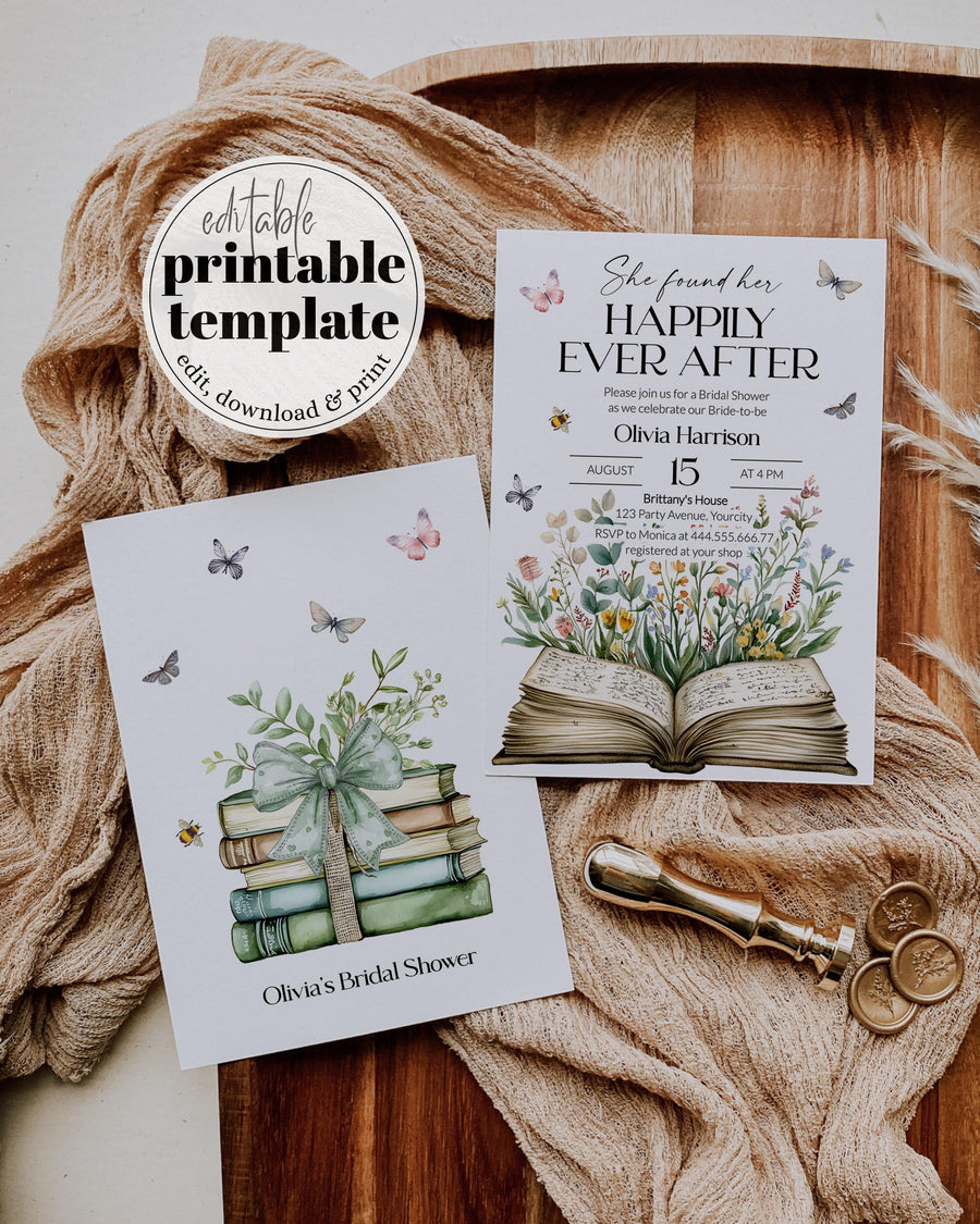 Happily Ever After Bridal Shower Invitation Template, Story Book Theme Bridal Invite 077ST-BRSINV - marryful.org