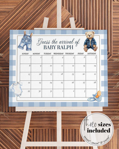 Guess Due Date Template, Denim Teddy Bear Baby Shower Game Sign, Digital Download 013JE-GUDD - marryful.org