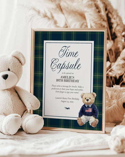 Time Capsule Template, Beary First Birthday Polo Teddy Theme, Digital Download 068RL-TICA - marryful.org