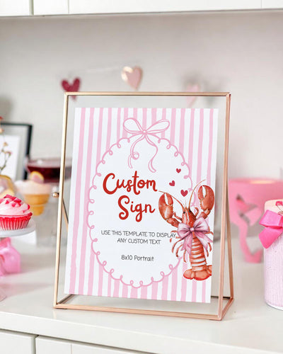 Lobster Birthday Custom Sign, Pinch Me Pink Watercolor Personalized Party Display, Editable Template 034CF-CUSI - marryful.org