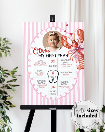 Lobster First Year Milestone Sign, Pinch Me Pink Baby Photo Keepsake, Editable Template 034CF-MISI - marryful.org
