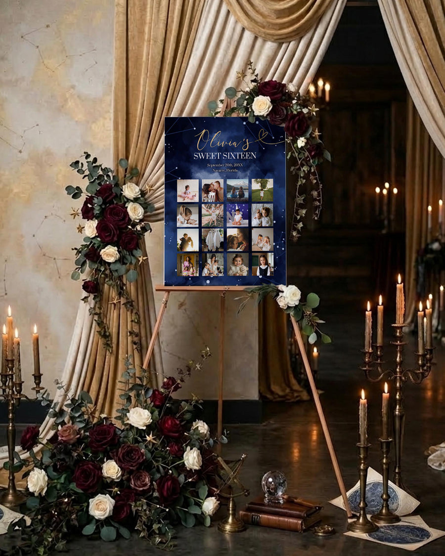 Celestial Sweet 16 Photo Collage Poster, Starry Night Birthday Display Template 066CE-PHCO - marryful.org